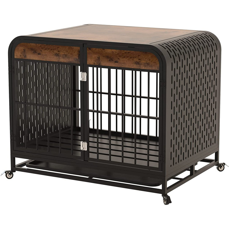 Tucker Murphy Pet Heavy Duty Dog Crate Wooden Dog Cage Furniture With Tabletop For Small Medium Large Dogs Decor Pet House Kennel With Removable Trays And Lockable Wheels Reviews Wayfair